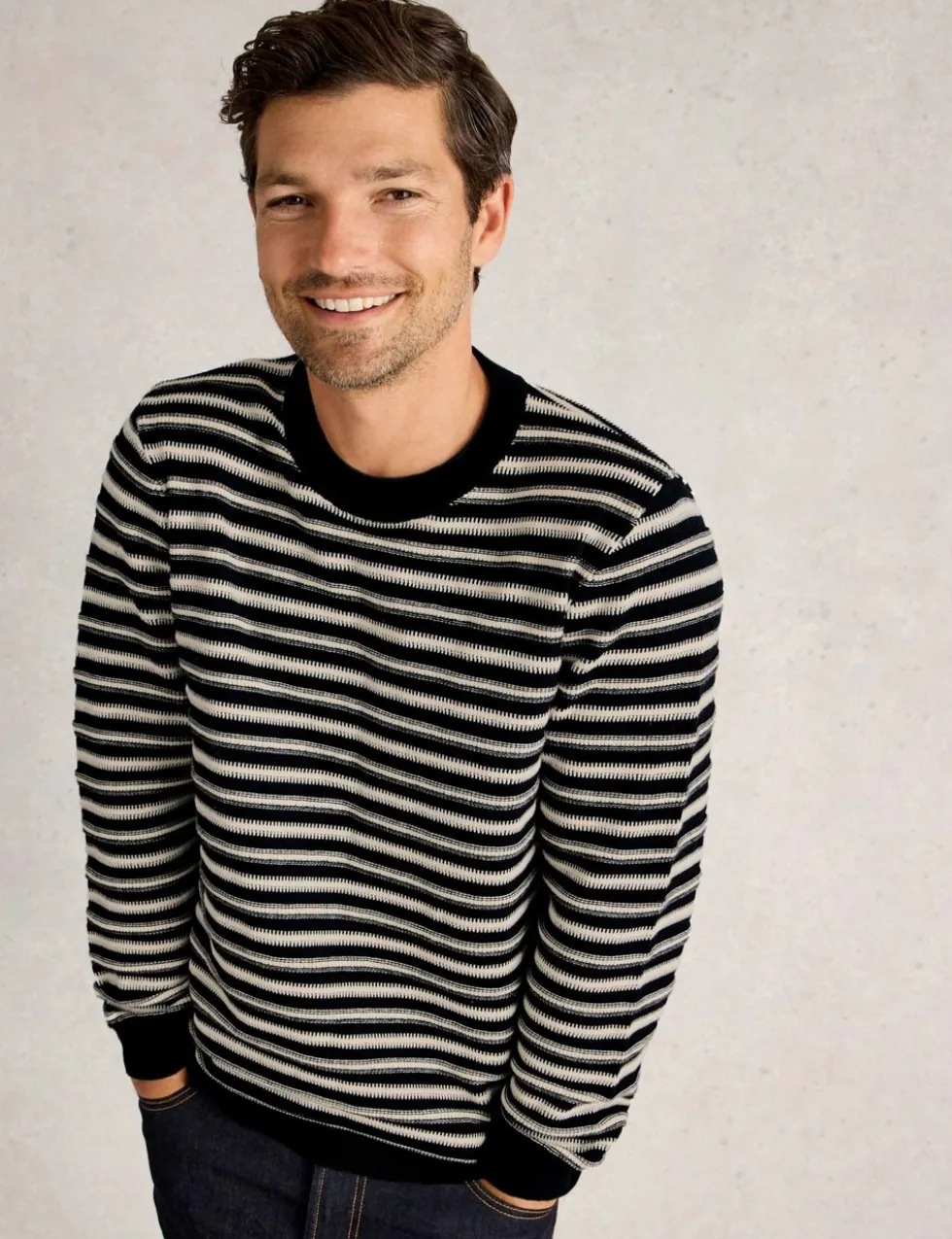 Pure Cotton Striped Crew Neck Jumper