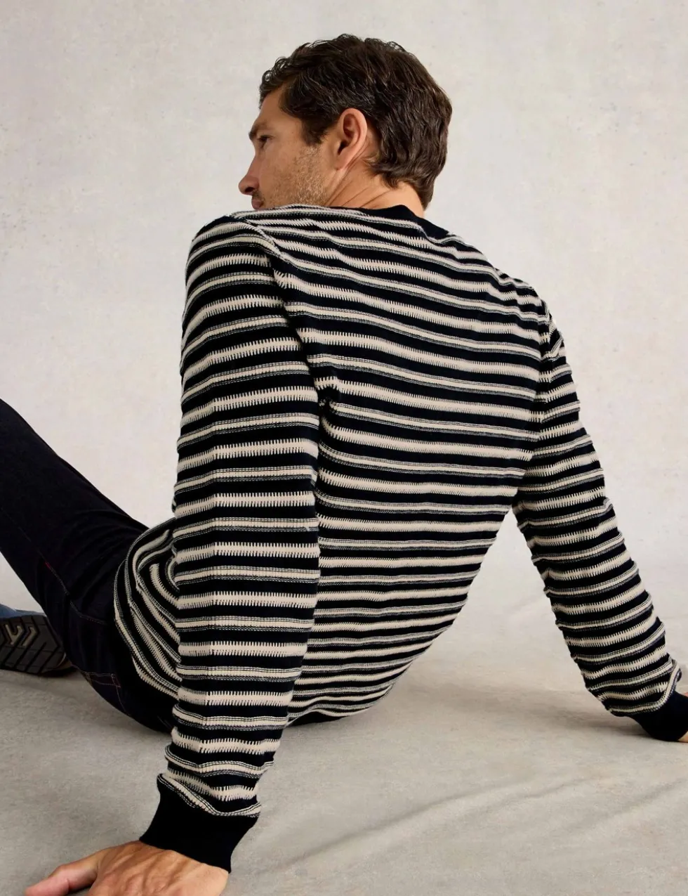 Pure Cotton Striped Crew Neck Jumper