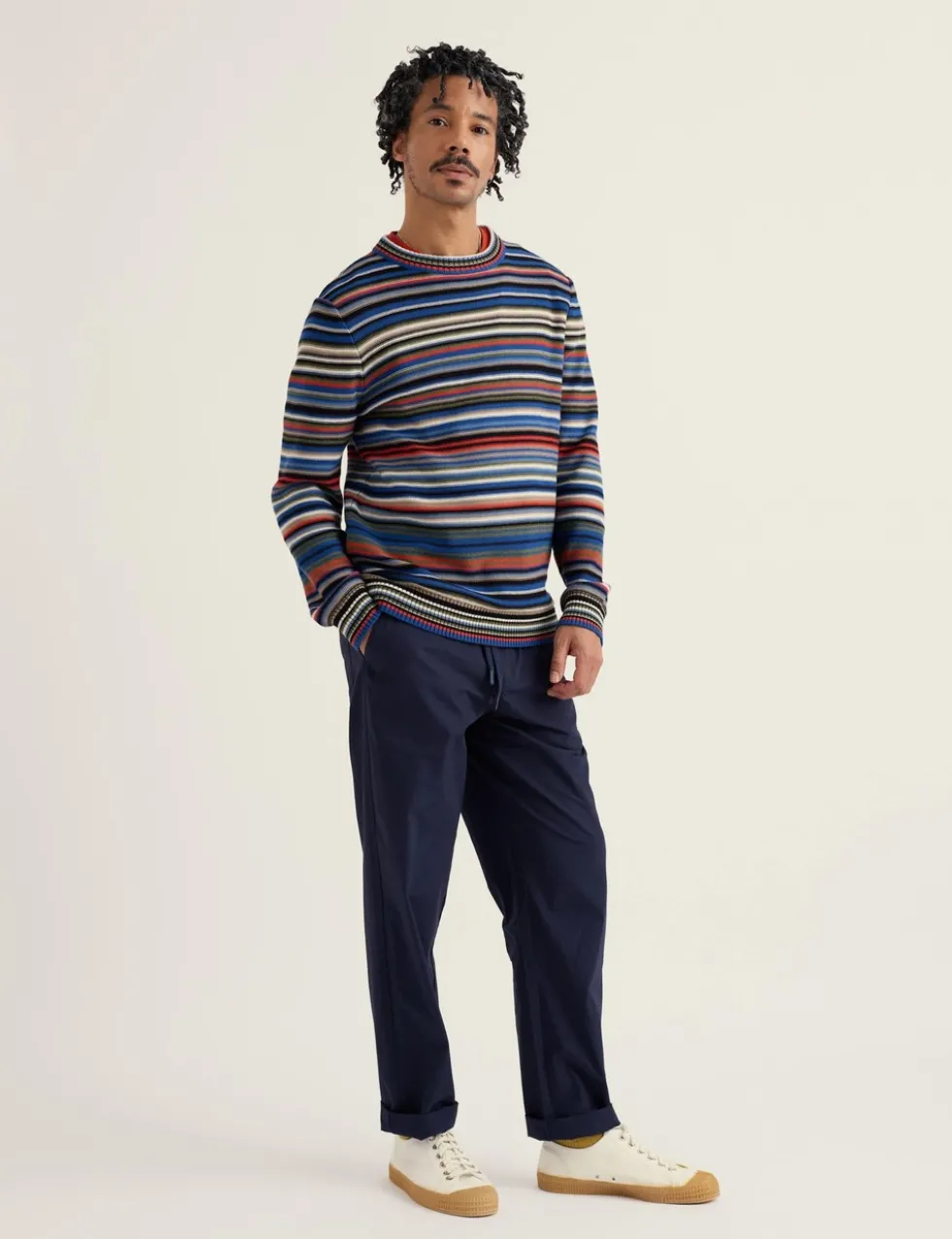 Pure Cotton Striped Crew Neck Jumper