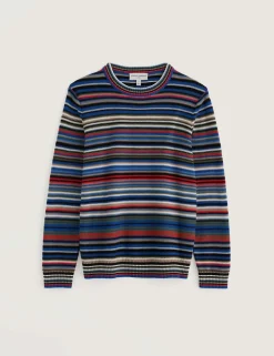 Pure Cotton Striped Crew Neck Jumper