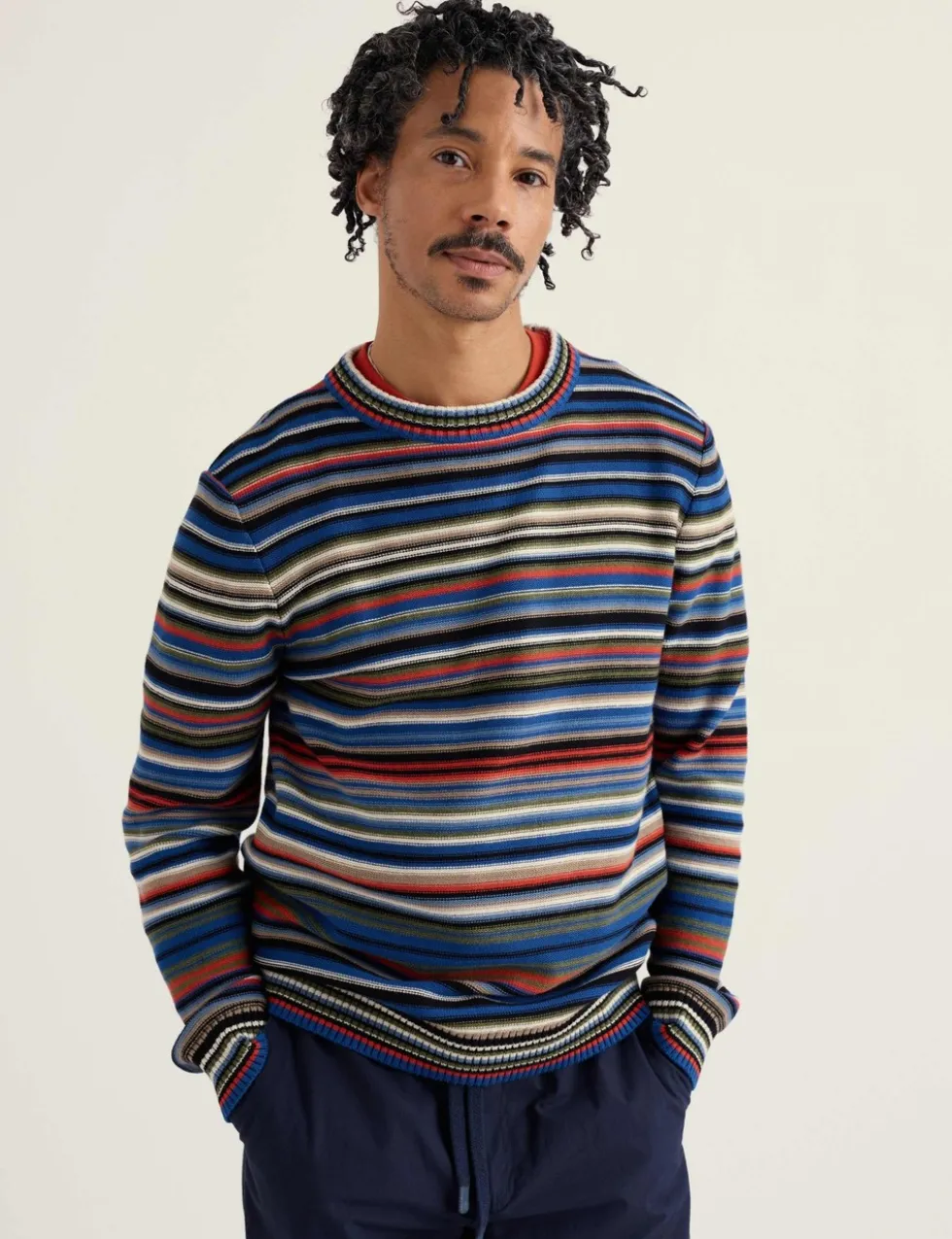 Pure Cotton Striped Crew Neck Jumper