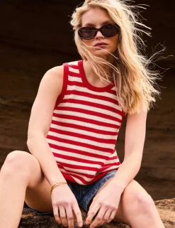 Pure Cotton Striped Crew Neck Vest Top