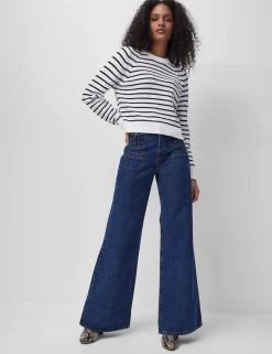 Pure Cotton Striped Crew Neck Jumper