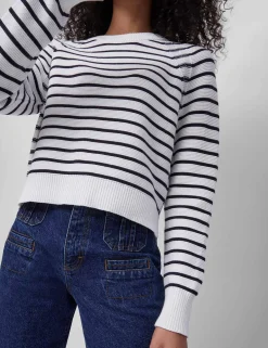 Pure Cotton Striped Crew Neck Jumper