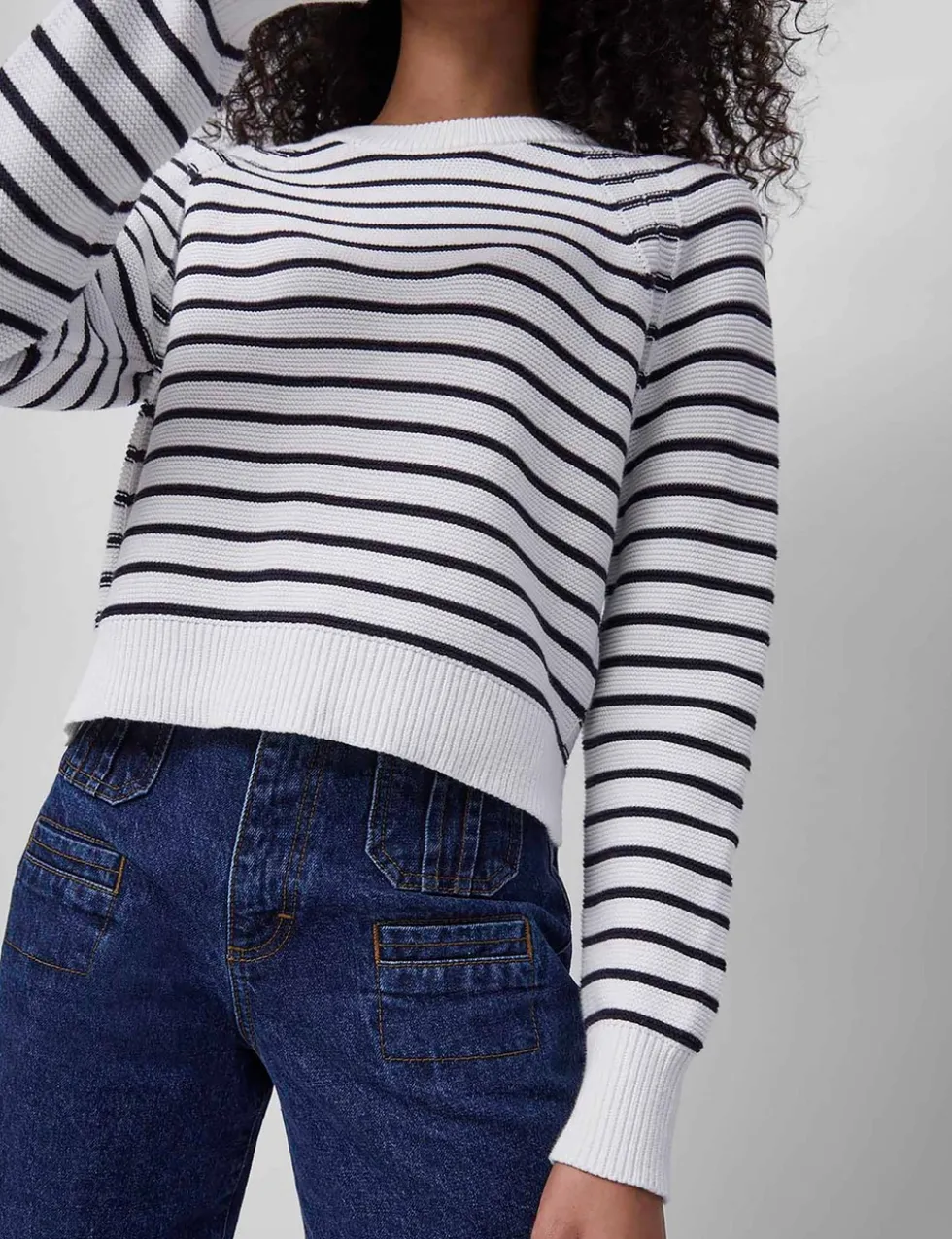 Pure Cotton Striped Crew Neck Jumper