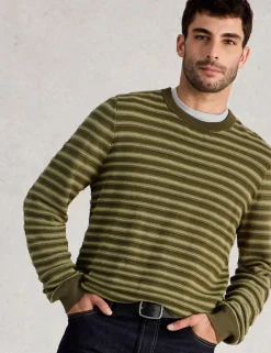 Pure Cotton Striped Crew Neck Jumper