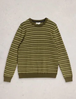 Pure Cotton Striped Crew Neck Jumper