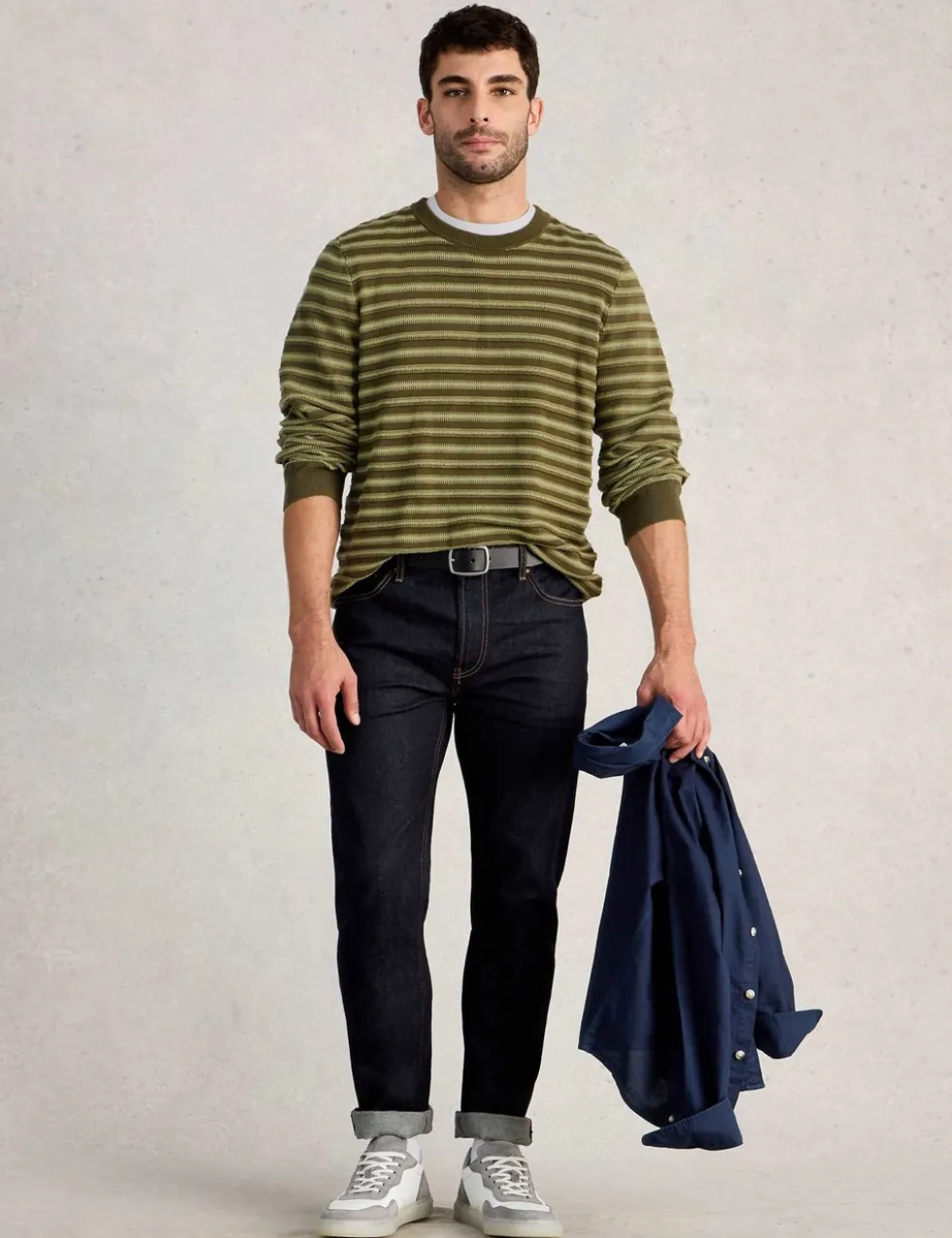 Pure Cotton Striped Crew Neck Jumper