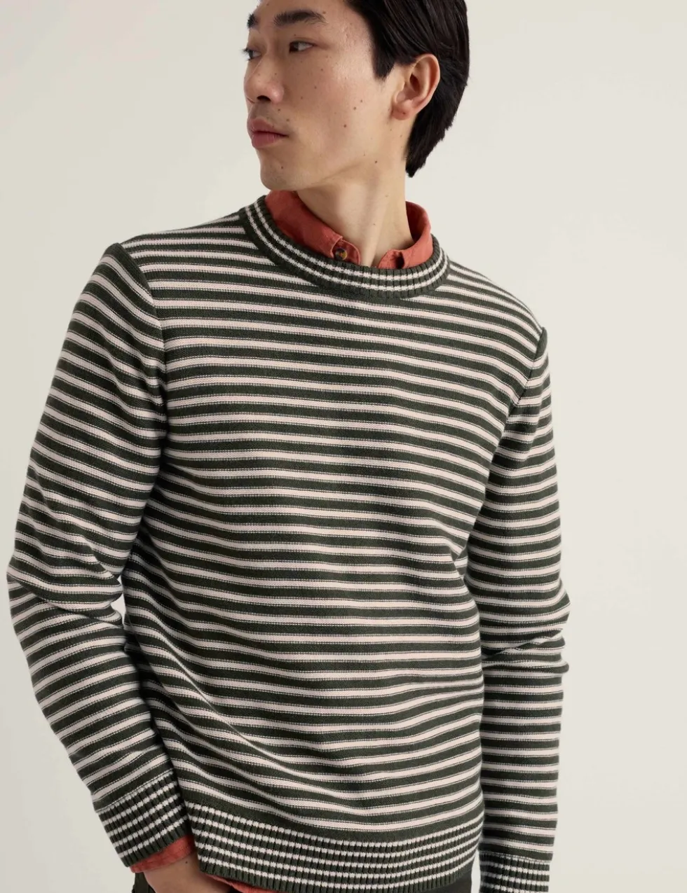Pure Cotton Striped Crew Neck Jumper