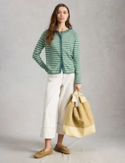 Pure Cotton Striped Crew Neck Cardigan