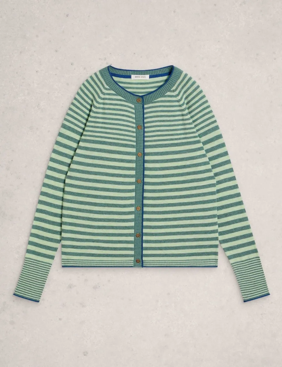 Pure Cotton Striped Crew Neck Cardigan