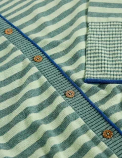 Pure Cotton Striped Crew Neck Cardigan