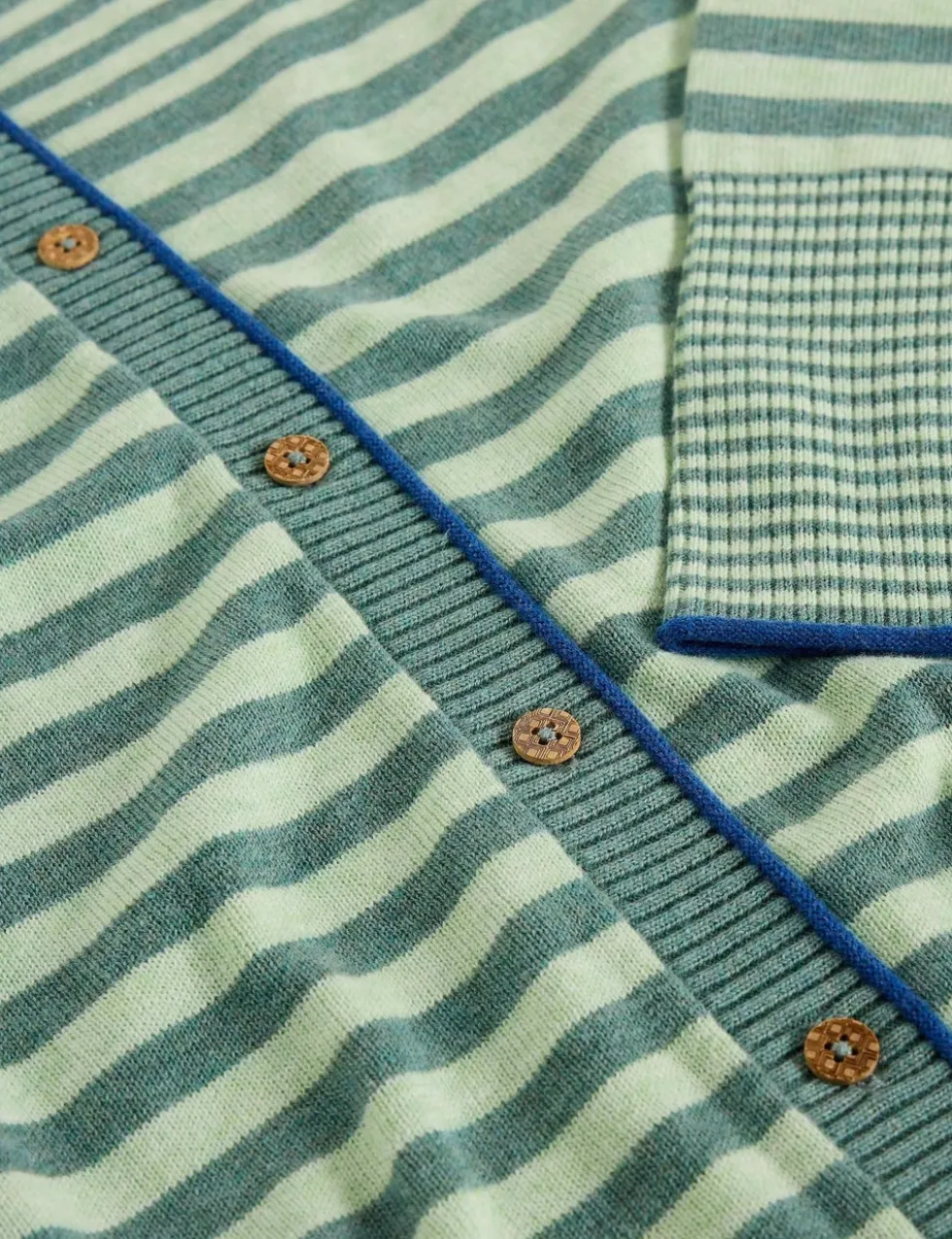 Pure Cotton Striped Crew Neck Cardigan
