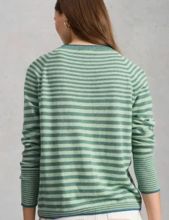 Pure Cotton Striped Crew Neck Cardigan