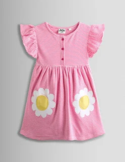 Pure Cotton Striped Daisy Appliqué Dress (1-7 Yrs)
