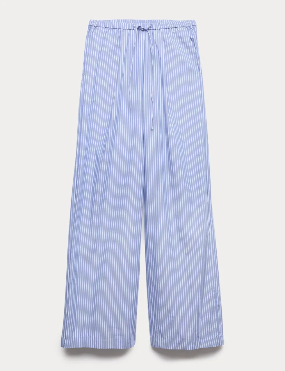 Pure Cotton Striped Drawstring Wide Leg Trousers