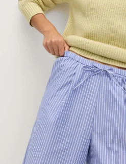 Pure Cotton Striped Drawstring Wide Leg Trousers
