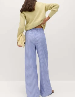 Pure Cotton Striped Drawstring Wide Leg Trousers