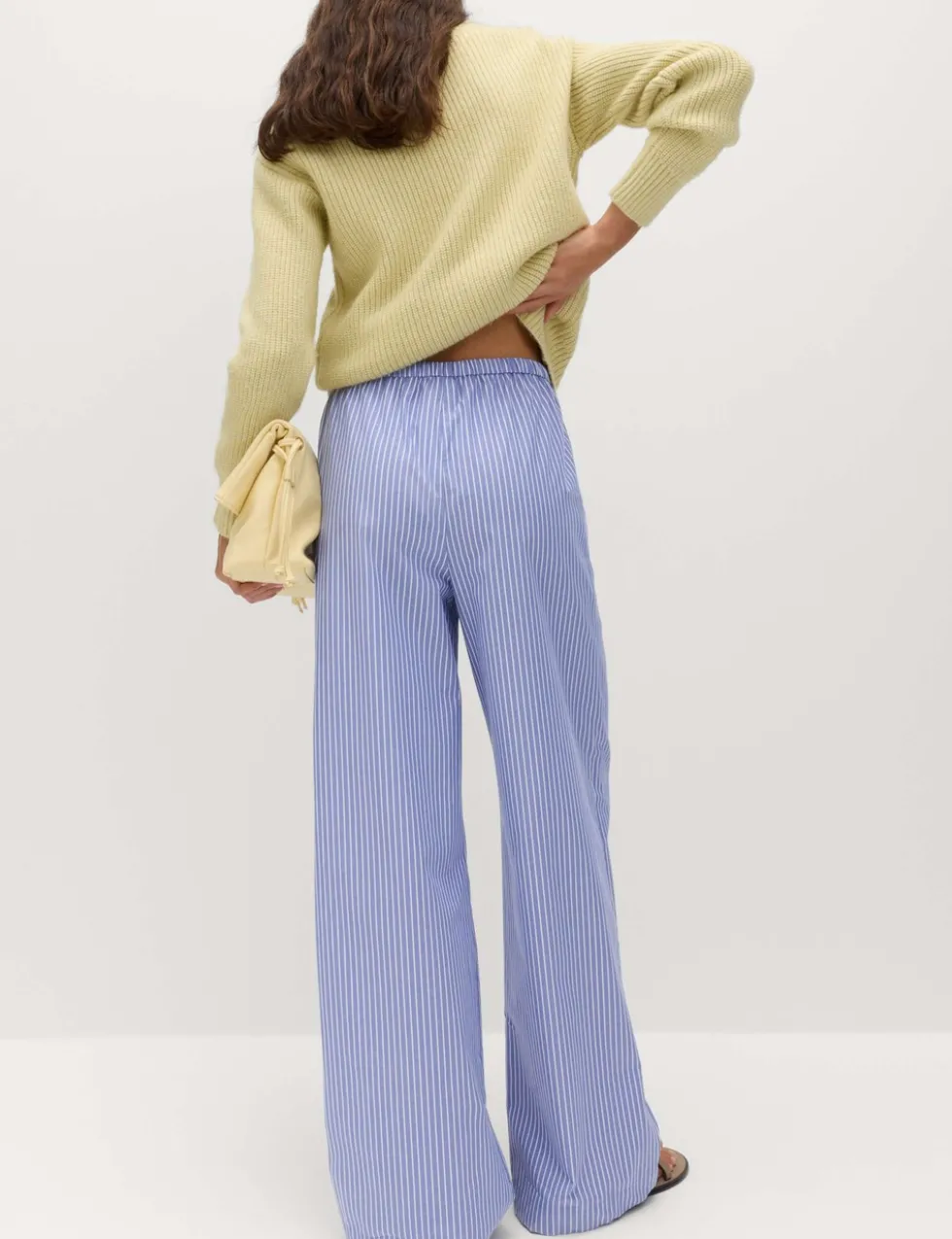 Pure Cotton Striped Drawstring Wide Leg Trousers