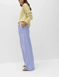 Pure Cotton Striped Drawstring Wide Leg Trousers