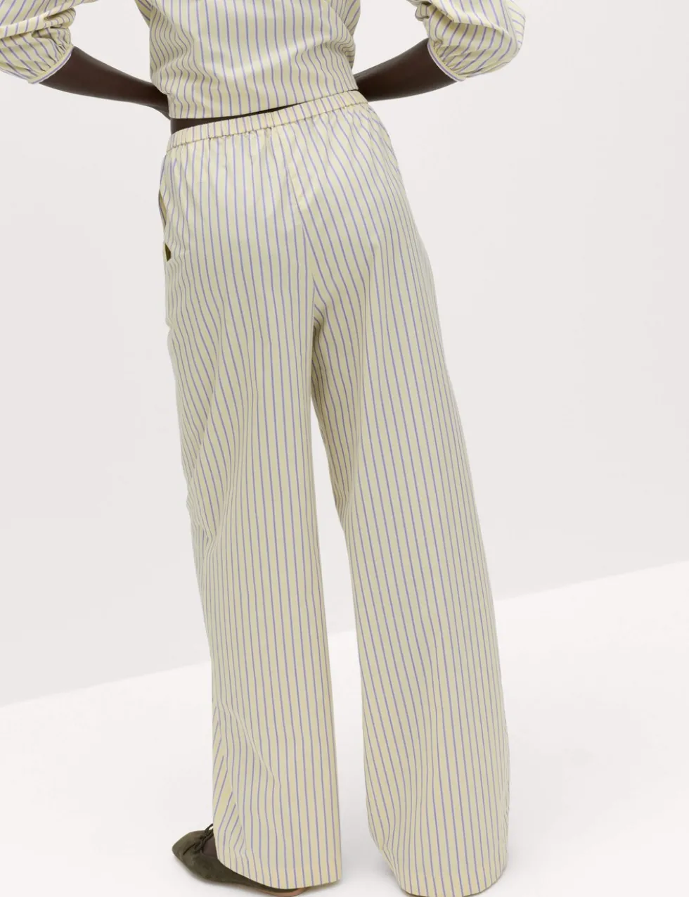 Pure Cotton Striped Drawstring Wide Leg Trousers