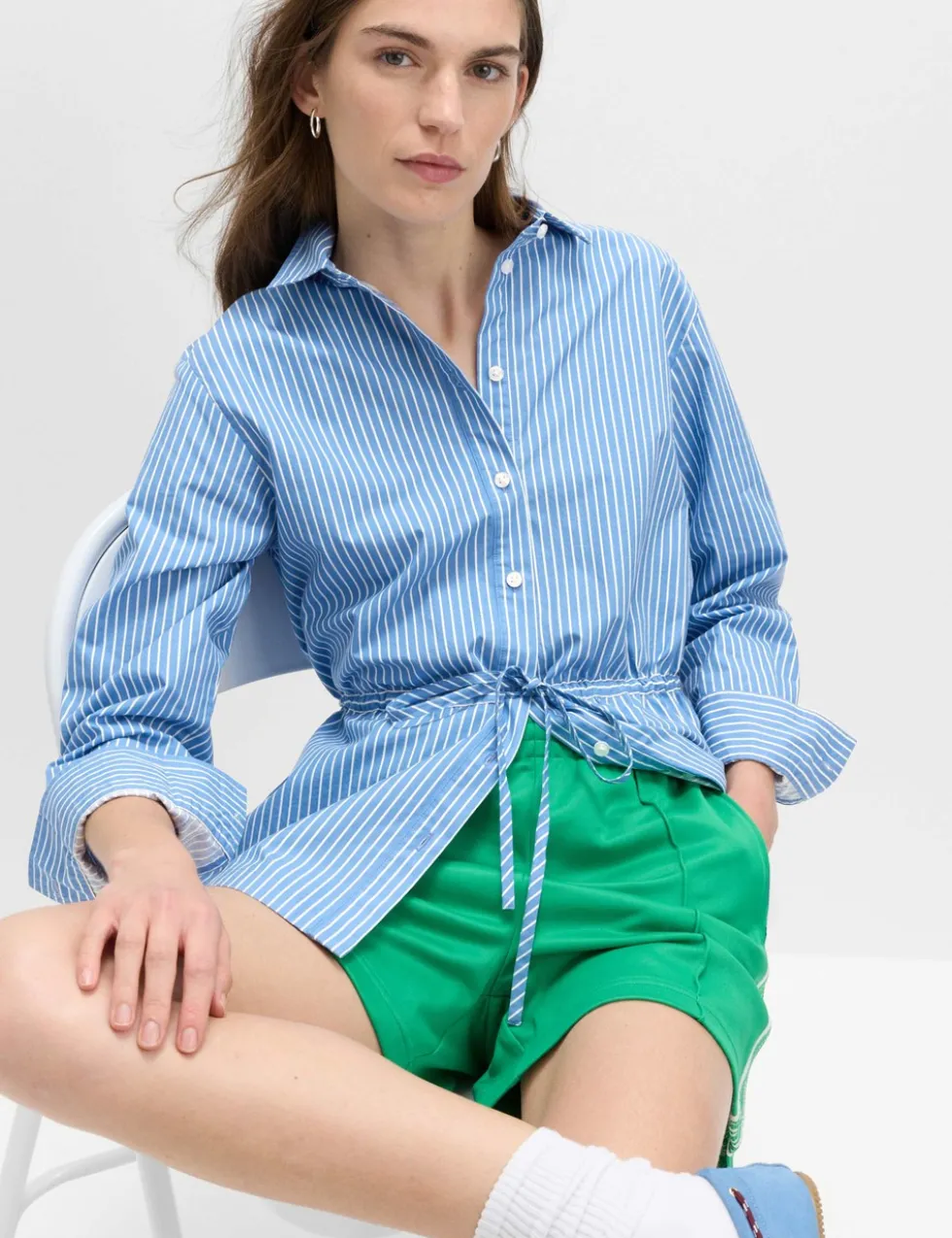 Pure Cotton Striped Drawstring Shirt