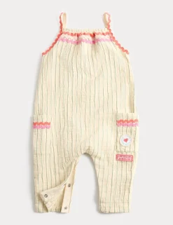 Pure Cotton Striped Embroidered Romper (0-3 Yrs)