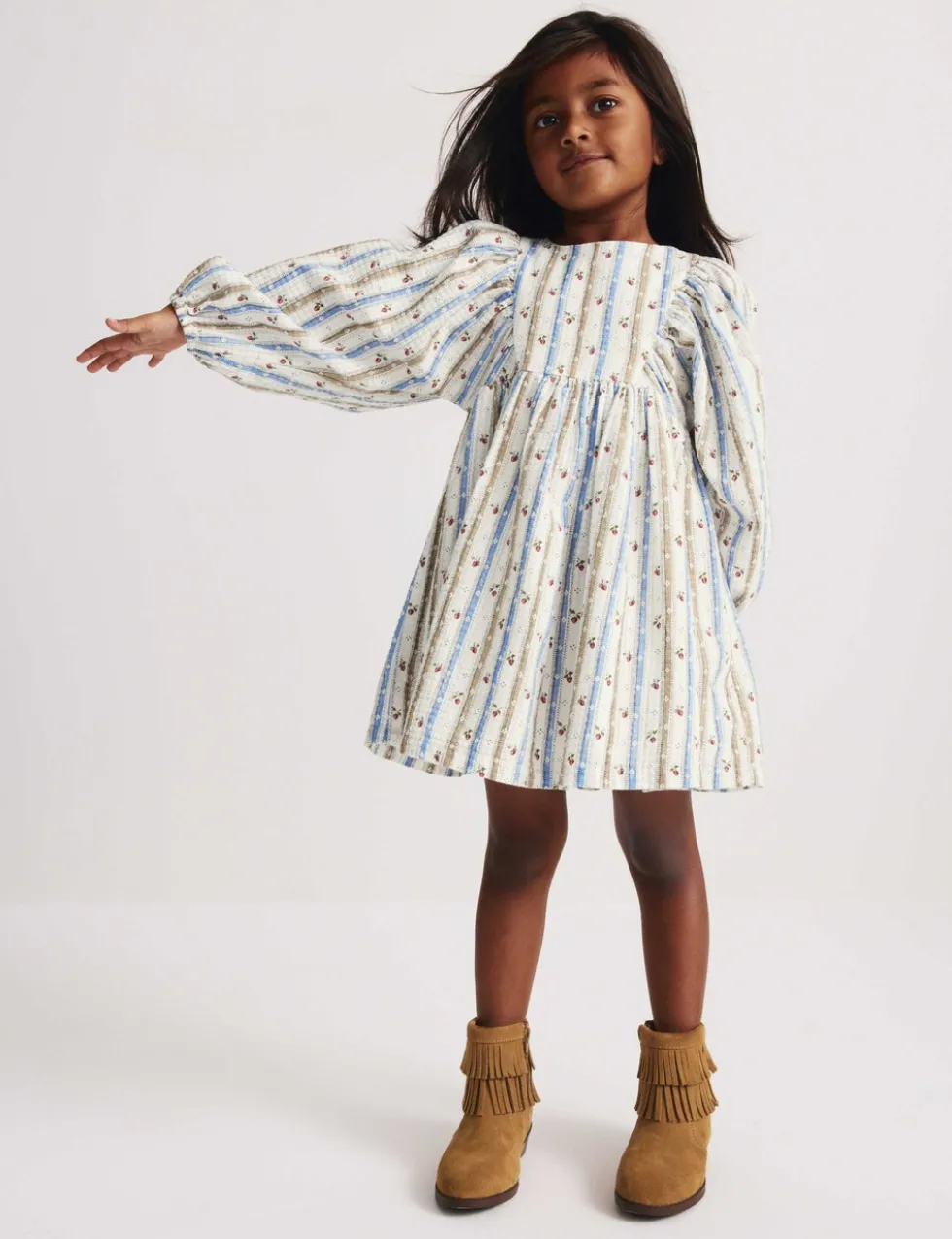 Pure Cotton Striped Floral Dress (1-8 Yrs)