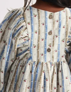 Pure Cotton Striped Floral Dress (1-8 Yrs)