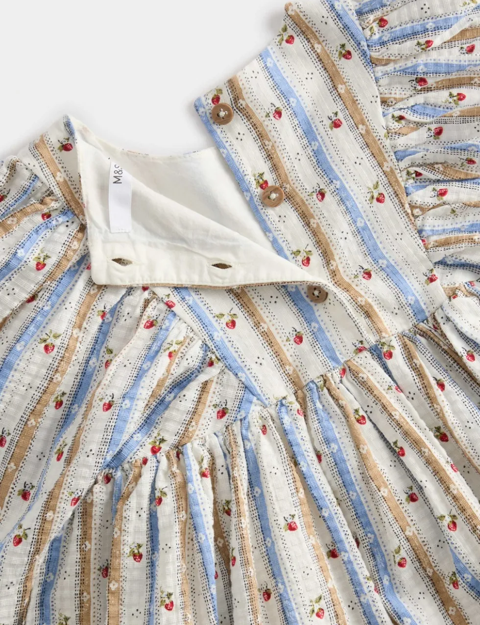 Pure Cotton Striped Floral Dress (1-8 Yrs)