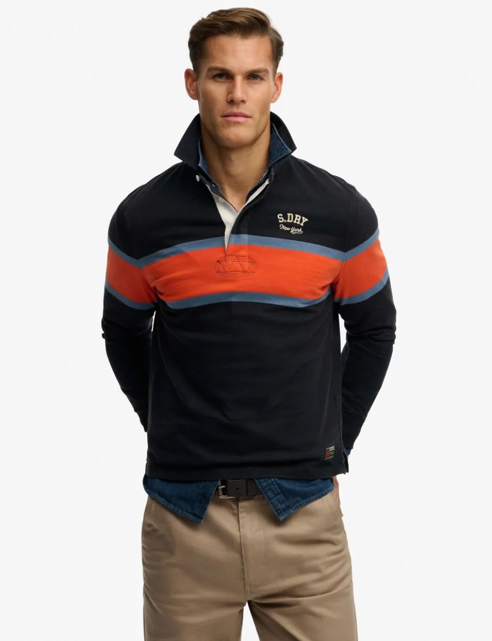 Pure Cotton Striped Funnel Neck Rugby Top