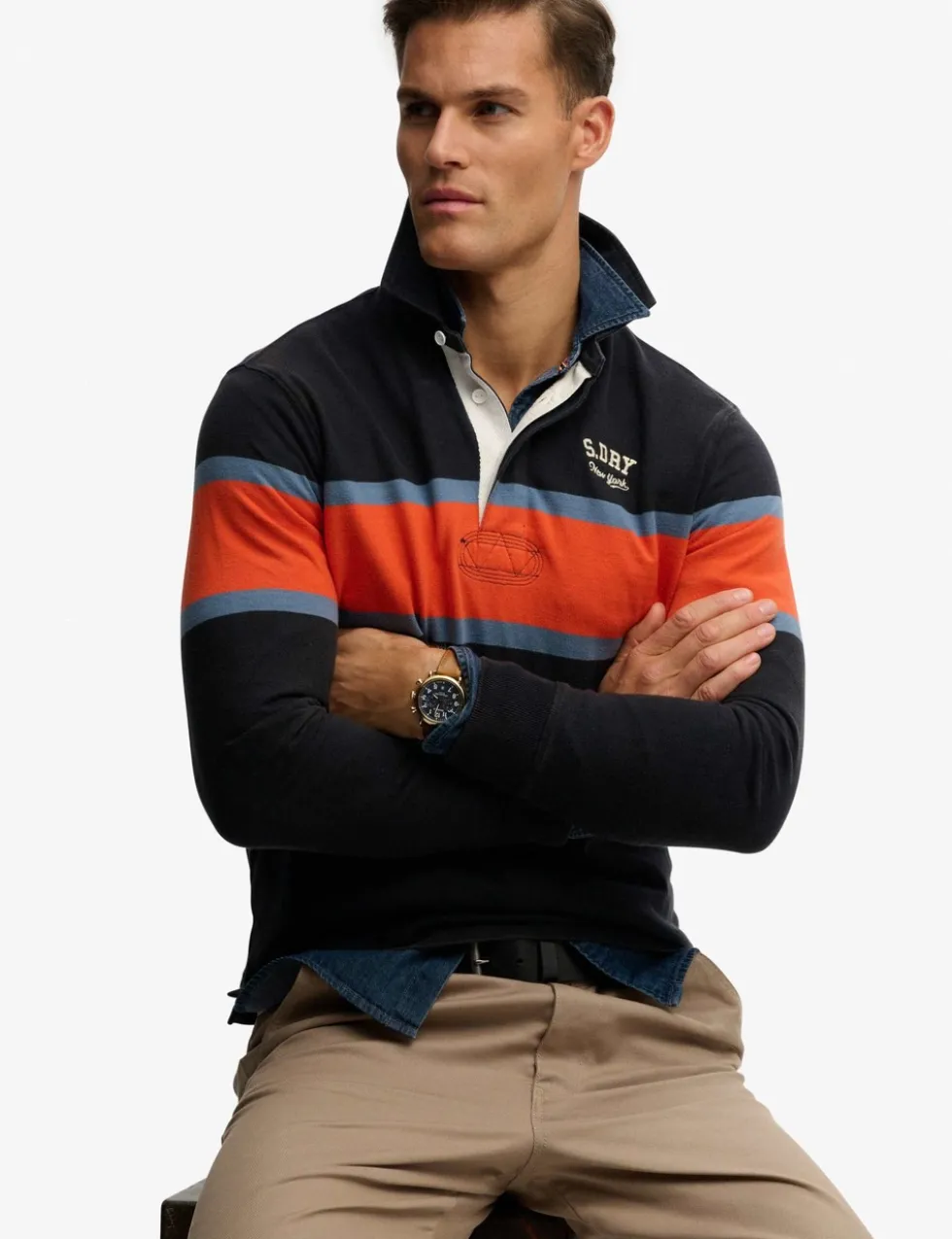 Pure Cotton Striped Funnel Neck Rugby Top
