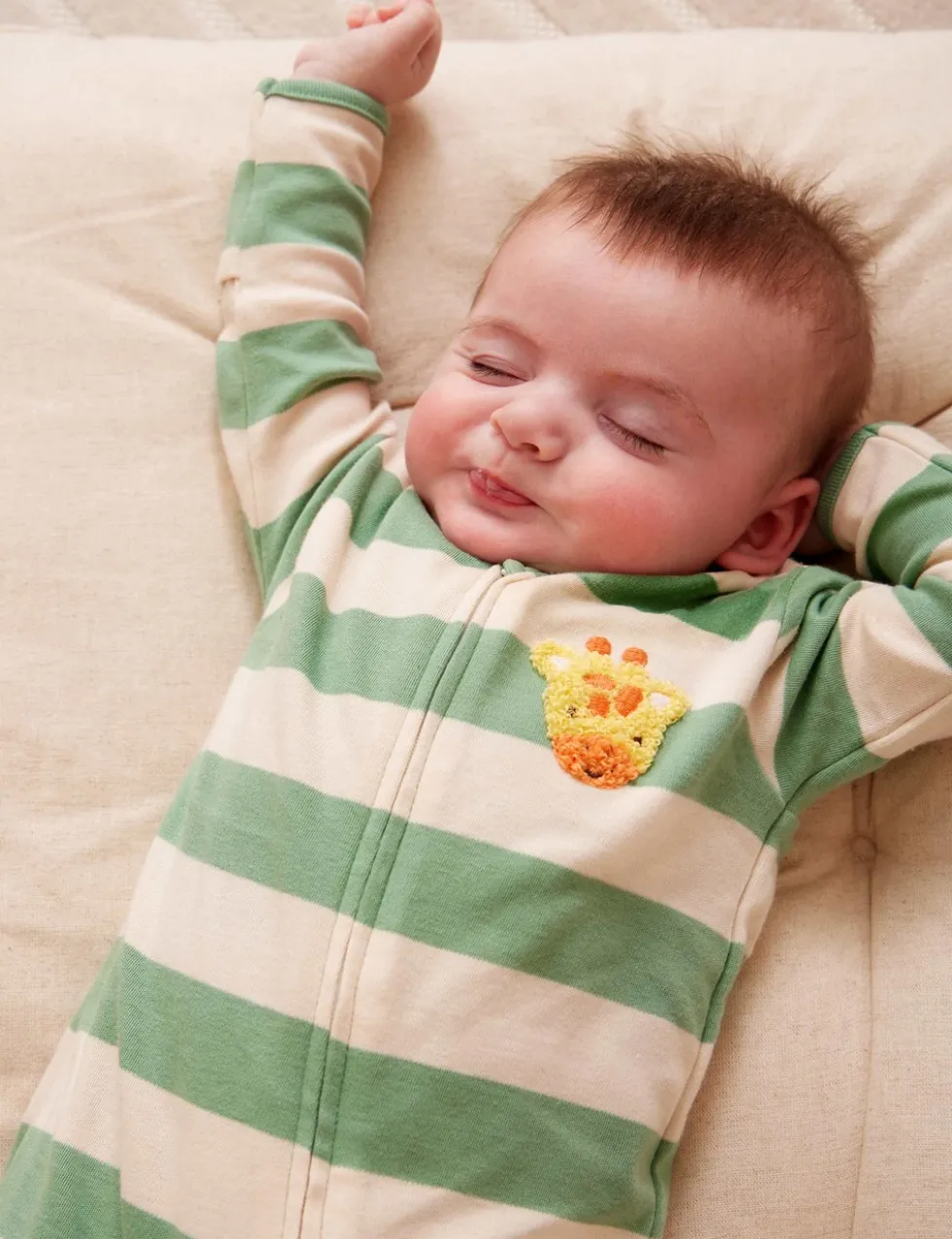 Pure Cotton Striped Giraffe Sleepsuit (7lbs-18 Mths)