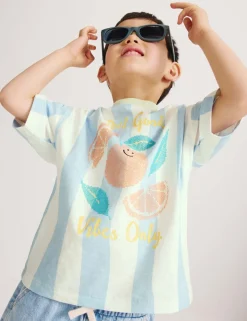 Pure Cotton Striped Graphic T-Shirt (2-8 Yrs)