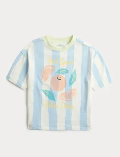 Pure Cotton Striped Graphic T-Shirt (2-8 Yrs)