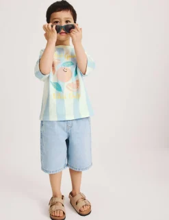 Pure Cotton Striped Graphic T-Shirt (2-8 Yrs)