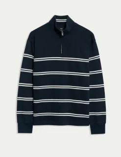 Pure Cotton Striped Half Zip Sweatshirt
