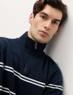 Pure Cotton Striped Half Zip Sweatshirt