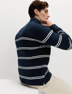 Pure Cotton Striped Half Zip Sweatshirt