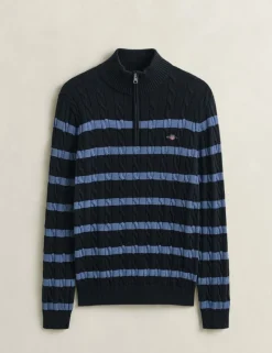 Pure Cotton Striped Half Zip Cable Jumper