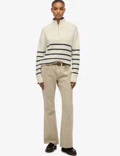 Pure Cotton Striped Half Zip Oversized Jumper
