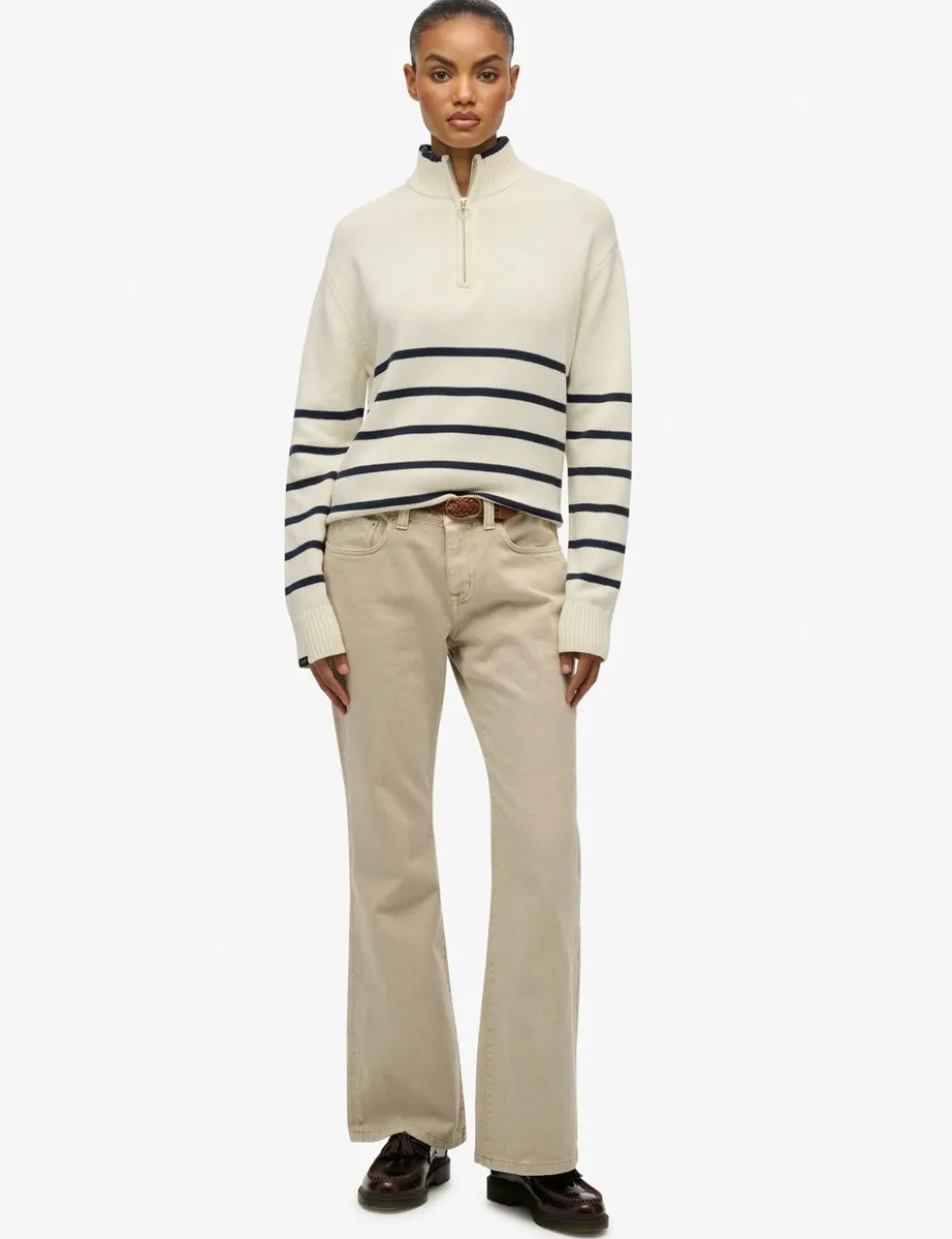 Pure Cotton Striped Half Zip Oversized Jumper