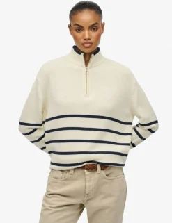 Pure Cotton Striped Half Zip Oversized Jumper