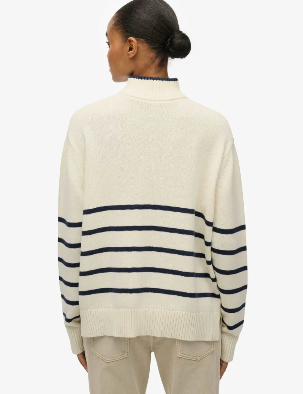Pure Cotton Striped Half Zip Oversized Jumper