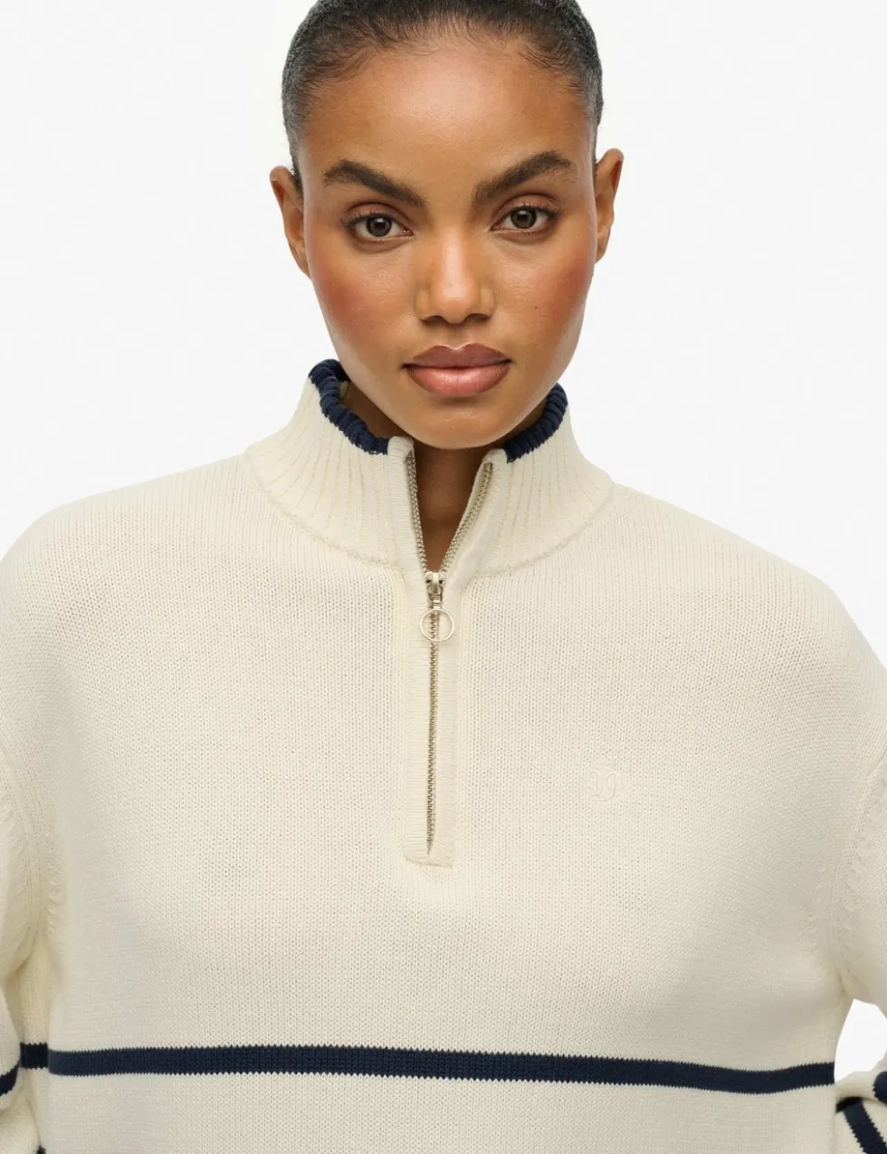 Pure Cotton Striped Half Zip Oversized Jumper
