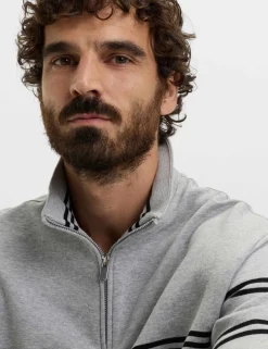 Pure Cotton Striped Half Zip Sweatshirt