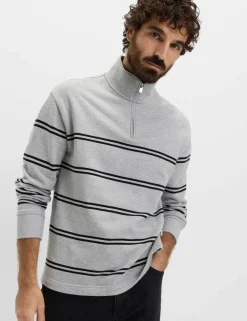 Pure Cotton Striped Half Zip Sweatshirt