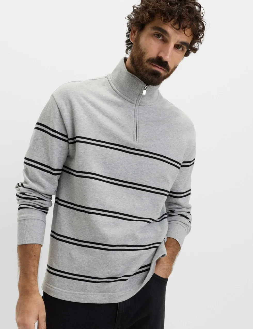 Pure Cotton Striped Half Zip Sweatshirt