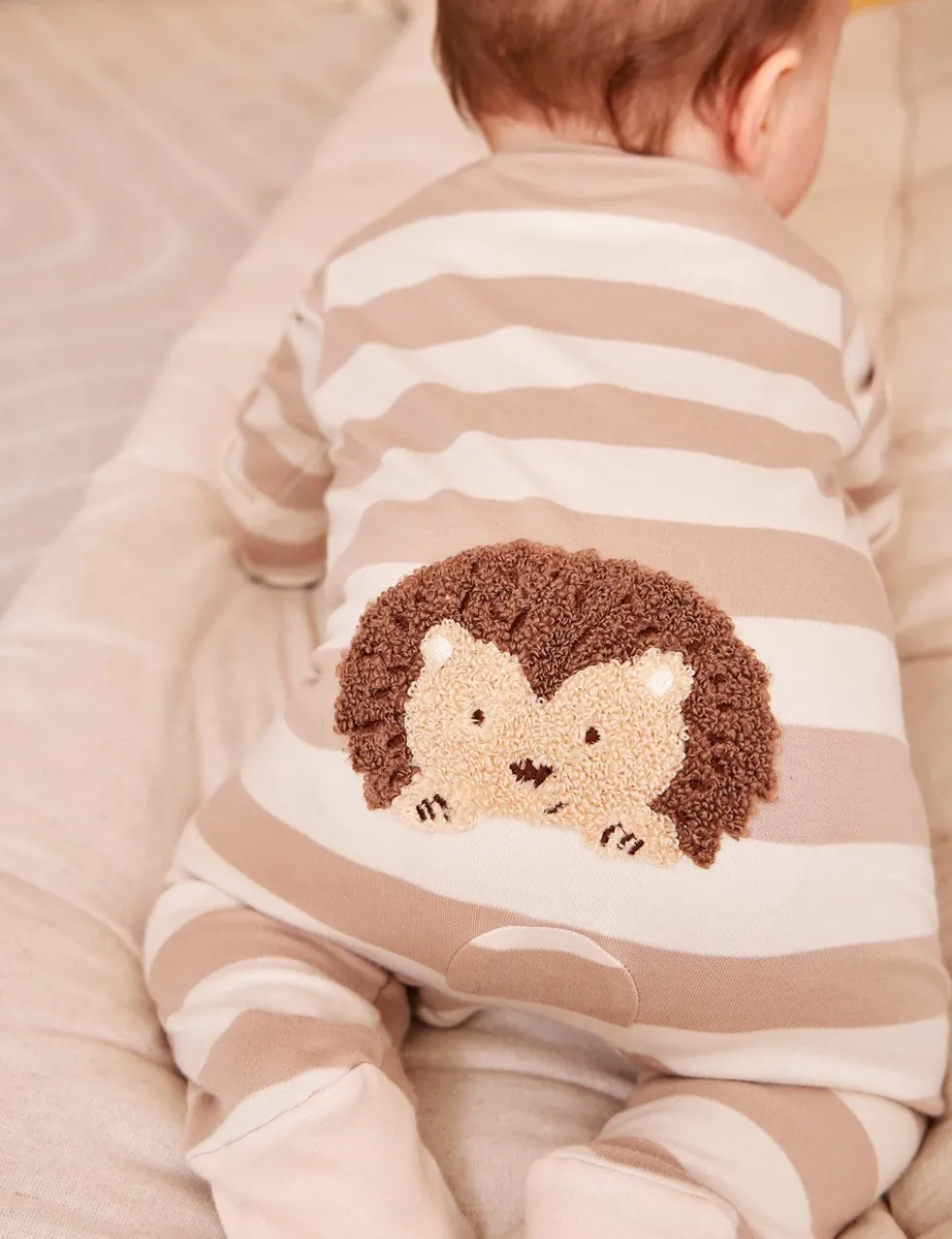 Pure Cotton Striped Hedgehog Zip Sleepsuit (7lbs-18 Mths)