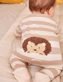 Pure Cotton Striped Hedgehog Zip Sleepsuit (7lbs-18 Mths)